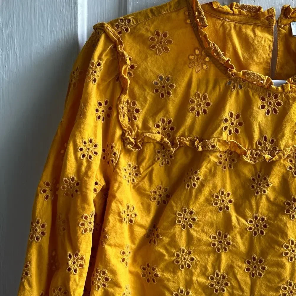 J. Crew Ruffleneck Eyelet Yoke Top Goldenrod Yellow
